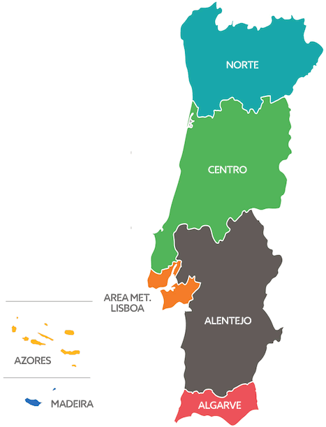 Mapa Regiões de Portugal